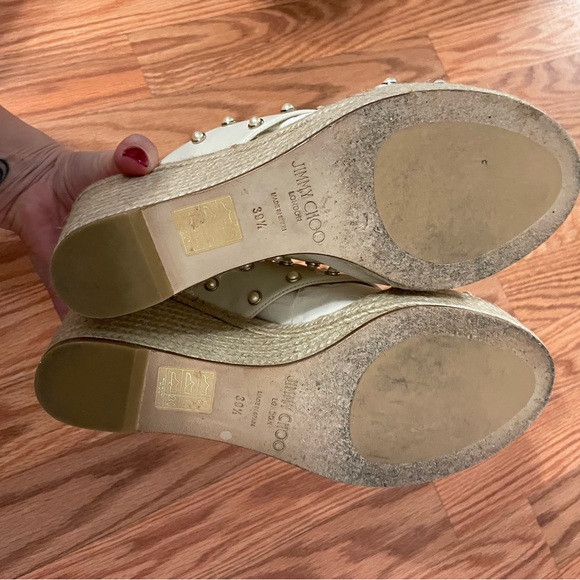 White and tan Jimmy choo once worn faux pearl wedge heels - Picture 6 of 6